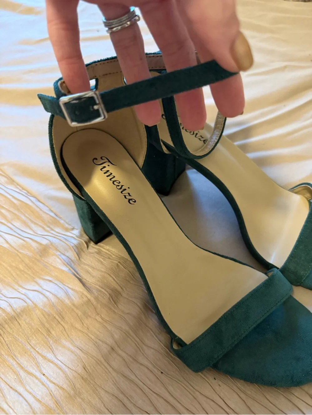 Teal Ankle-Strap Block Heel Sandals
